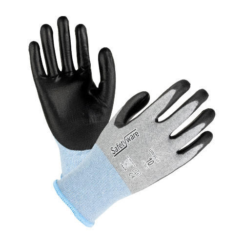ANSI Coated Work Gloves Anti-Slip Feature Cut-Resistant Level F PU Nylon Lining for Touch Screen Hand Protection for Safety